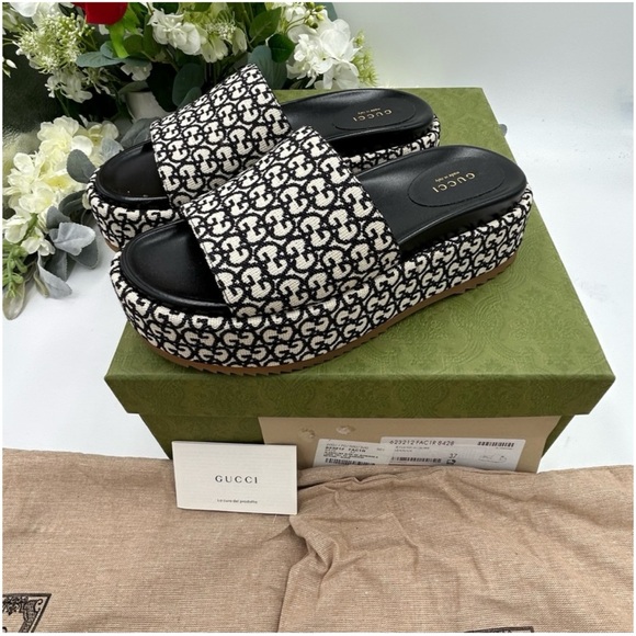 Gucci monogram Angelina slide platform sandals size 37 made in Italy - Picture 6 of 7